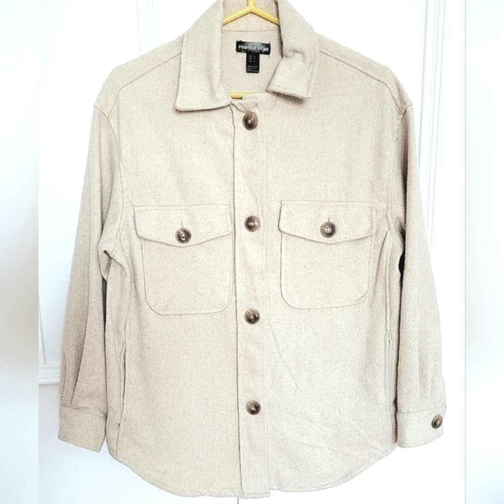 STREETWEAR SOCIETY Beige Woolen Casual Fit Overshirt Jacket size Small